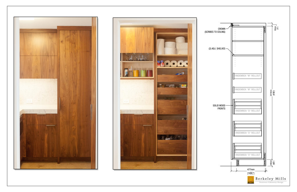 Final Product & Initial Schematic of Custom Kitchen Cabinet, Bay Area